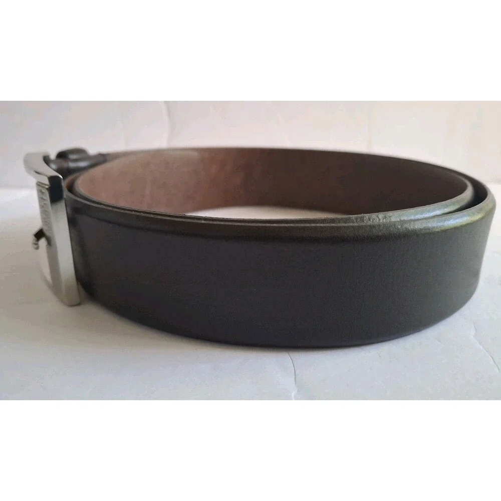 Hugo Boss Cow Skin Leather Belt Size 34 Brown Silver Buckle Dress Work Preppy